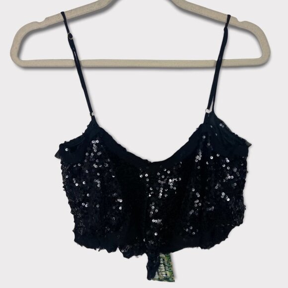 NWT Show Me Your Mumu Black Sequin Crop Top New With Tags Size Medium Boho Bling - Picture 4 of 9